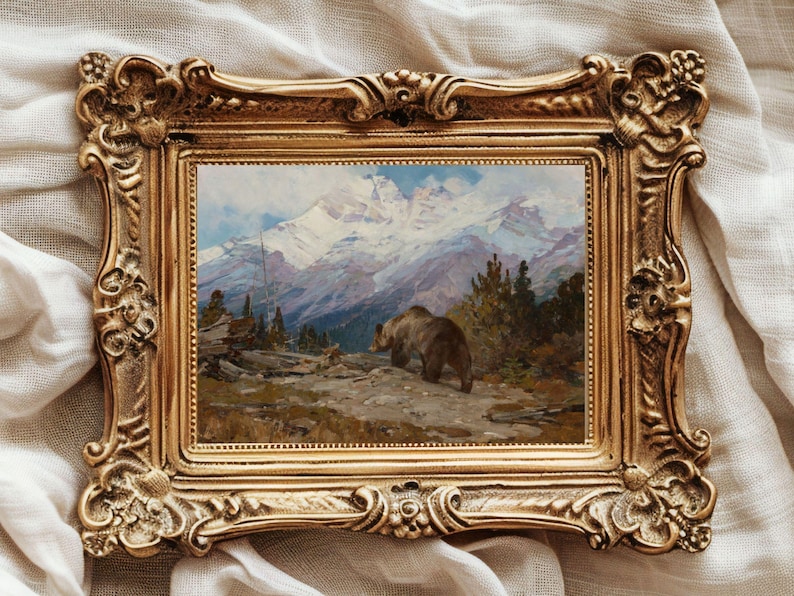 Vintage Bear Painting, in Print, Ready to be Framed, Vintage Art, Hunting Decor