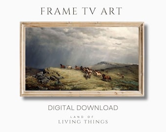 Arte TV, Cavalli in montagna, Arte per Samsung Frame TV, Arte cavallo, Arte primaverile vintage