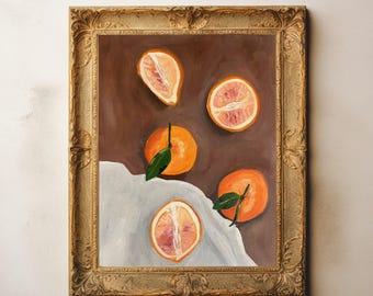 Naranjas sobre una mesa, pintura al óleo de L. Rupert, impresión artística original