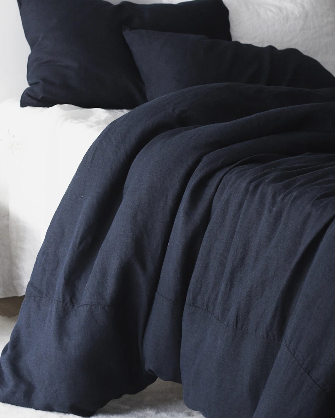 Navy Blue Linen Fitted Sheet 100 Pure Navy Blue Linen Etsy