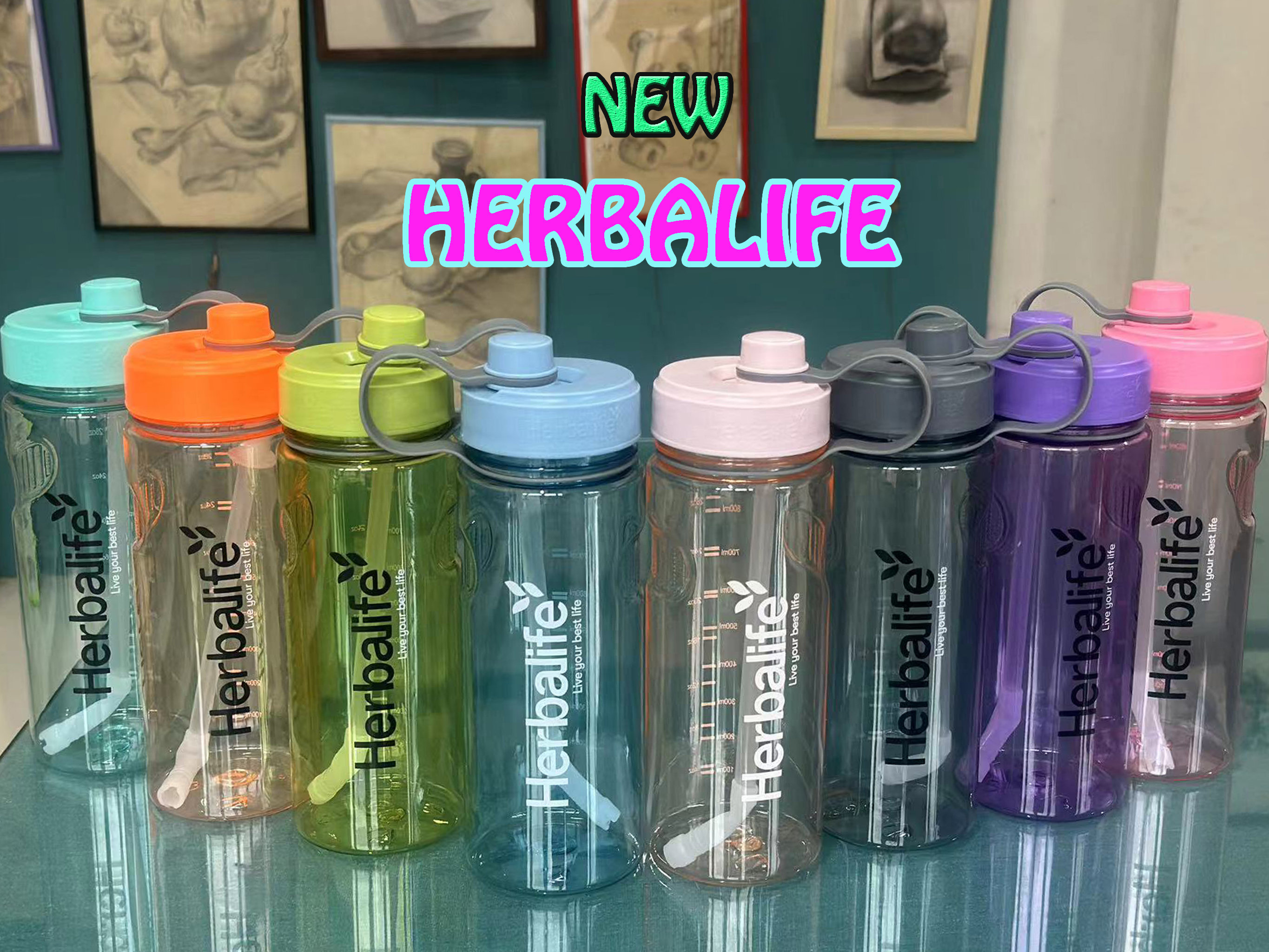 New Glitter Color Herbalife #24 Nutrition Sport Water Bottle Rainbow Shaker  Cup