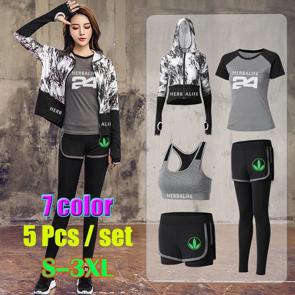 Cadeau mince et sain HERBALIFE 7 couleurs femmes Yoga Set Gym Fitness vêtements Tennis Jogging Workout Yoga Leggings Sport Suit 5 Piece Set