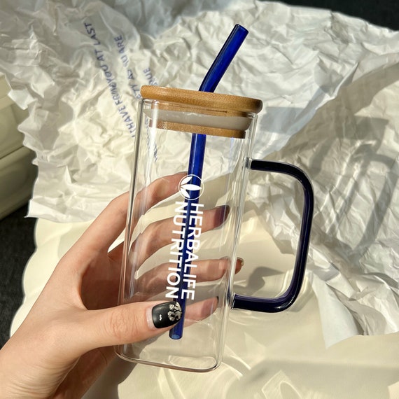 400ml Coffee Cup Glass Mug Cups With Lids and Straws Leak-proof