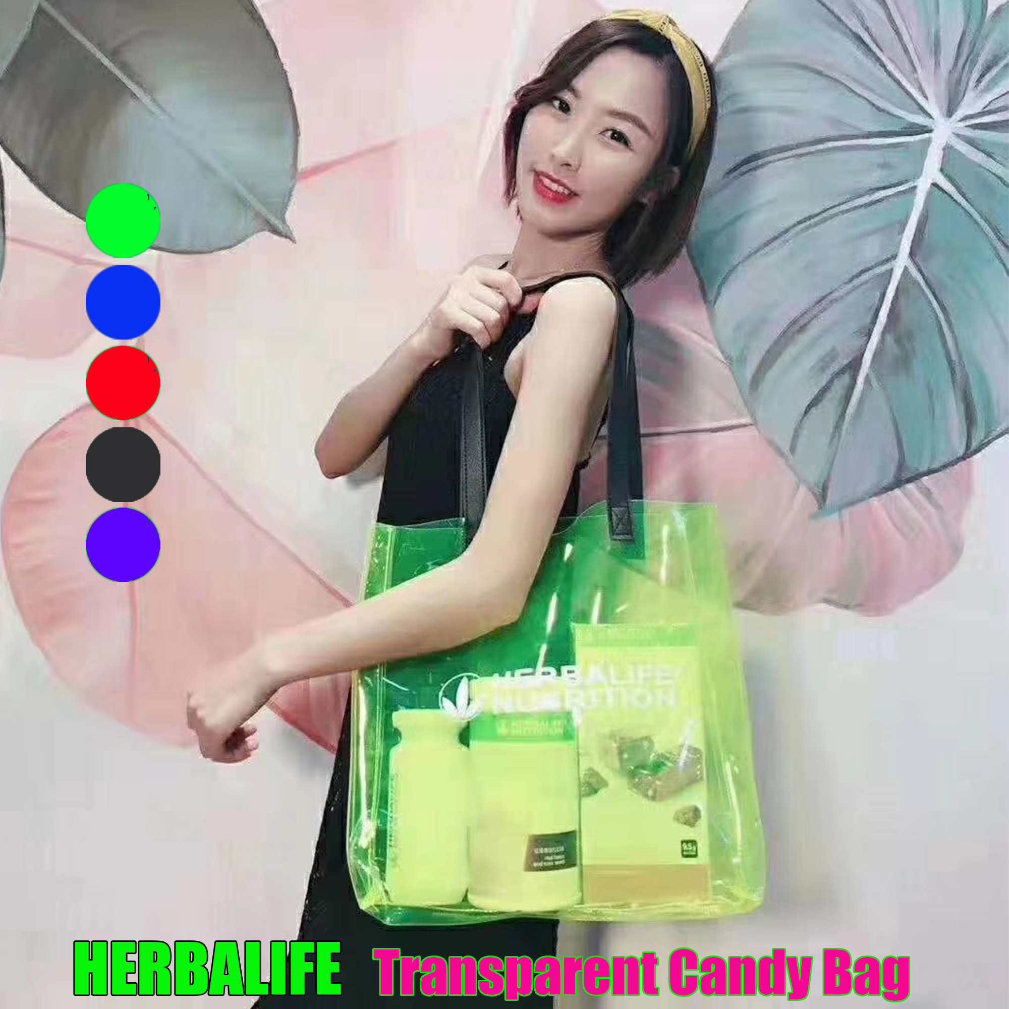 Windfall Ludlz 2Pcs/Set Cute Candy Color Polka Dot Clear Bags Beach Tote Shoulder Handbag Women Transparent Polka Dot Print Jelly Bag Shoulder Pouch