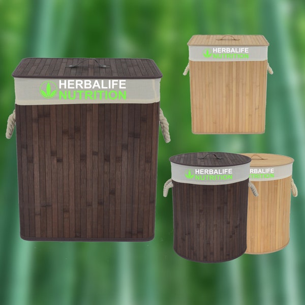 Handmade HERBALIFE Natural Bamboo Laundry Basket Laundry Hamper Storage Bag  with cover & lid Laundry bin Rope handles