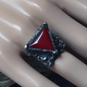 Triangle Carnelian Ring – Chunky Geometric Adjustable Ring | Handmade Unisex Statement Jewelry
