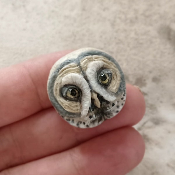 Great Grey Owl Face Polymer Clay Cabochon/ Pendant, Owl Face Flatback cabochon
