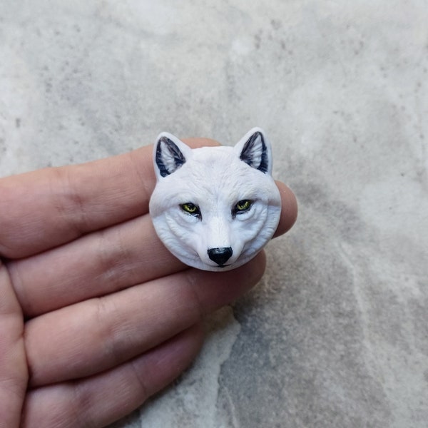 White Wolf  Face Polymer Clay Cabochon/ Pendant, Arctic Wolf Flatback  Cabochon, Wild animal Cabochon