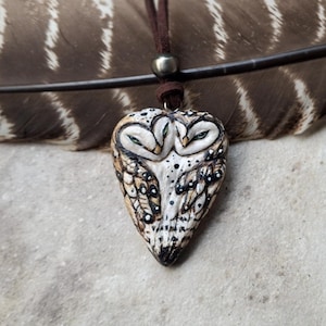 Barn Owl Heart Pendant –Owl Necklace with Silver Navajo Pearl Pendant , Adjustable Bird Necklace