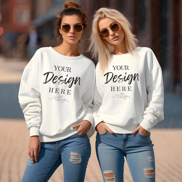 Gildan 18000 White Sweatshirt Mockup, White Sweatshirt Mockup, Friends Sweatshirt Mockup, Bridesmaids Ladies Group Mockup