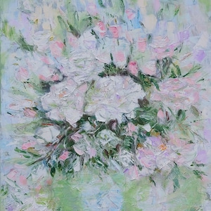 White Roses Still Life Painting,Floral Impasto Textured Painting ,Flowers original oil painting, Palette Knife painting,Abstract  Painting