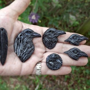 Cabochão de fundo plano Black Raven/Crow, cabochões de argila de polímero Black Bird com toque prateado