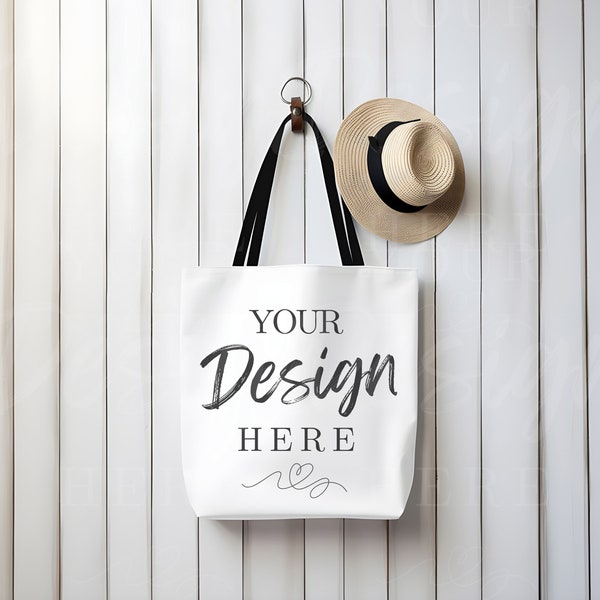 Printify Medium Tote Bag Mockup, Black Handle Medium Tote Mockup, JPG File, Aop Tote Bag Mockup,  All Over Print Tote Bag, lifestyle