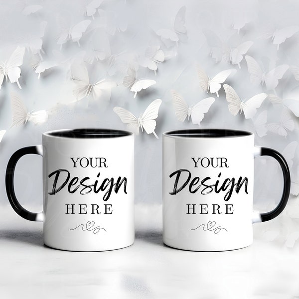 Coffee Cup Mug Black handle 11oz Mockup, His and Her Mockup, Wedding styled mockup, Blank Mug, Mockup, Couple ceramic mugs, JPG File