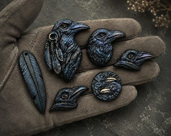 Raven Cabochon for Jewelry Making – Black Crow Flat Back Polymer Clay Focal Piece
