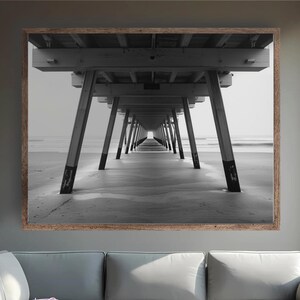 Ocean Photography Print Under the Pier Printable Digital Download Wall Art Black and White Beach Photo Classic Chic Preppy Home Decor