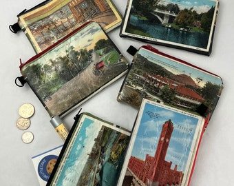 Vintage Postcard Pouch | Midwest| Cincinnati | Kansas City | St. Paul  | Des Moines | Chicago | Coin Purse | Antique