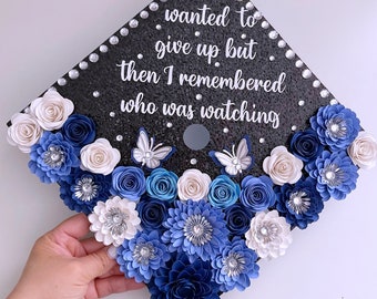 Blue 3D Flowers Graduation Cap Topper, Custom Grad Cap, Floral Grad cap design, butterflies Grad Cap topper, Class of 2024