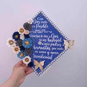 Custom Graduation Cap Topper Personalized Grad Cap, Class of 2025, Flower Graduation Cap Design, Birrete Gorro de Graduacion Personalizado