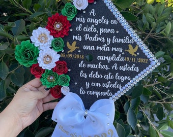 Graduation Cap Topper Custom, Paper Flowers GradCap, Graduation Bow, Cap Bow, Class of 2024, Graduation Topper, Birrete Personalizado