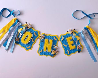 Minions ONE Banner, Minions High Chair Banner, Minions Party, Minions Birthday, Minions Banner, Despicable Me Banner, Minion Birthday Banner