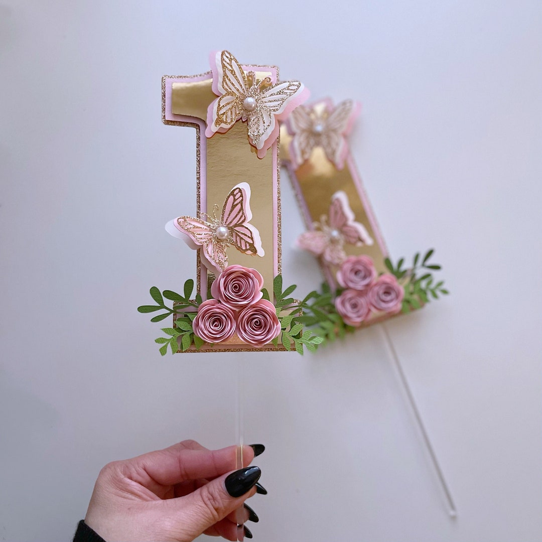 One Floral Cake Topper, Number 1 Cake Topper, One Cake Topper, One