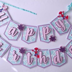 Spidey and Friends Birthday Banner, Pink Spider girl Birthday Banner, Spidey Birthday Banner, Spider Theme Banner- Pink, Spider-Man Birthday