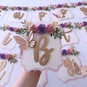 Banner de mariposa, Banner floral, Banner de baby shower, Banner de &quot;Es una niña&quot;, Banner de cumpleaños, Banner de cumpleaños de mariposa, Banner con nombre de mariposa