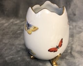 Limoges Porcelain Footed Egg Vase With Butterflies Gold Trim