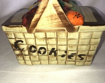 Vintage McCoy Picnic Basket W/Fruit Cookie Jar Very Cool Piece