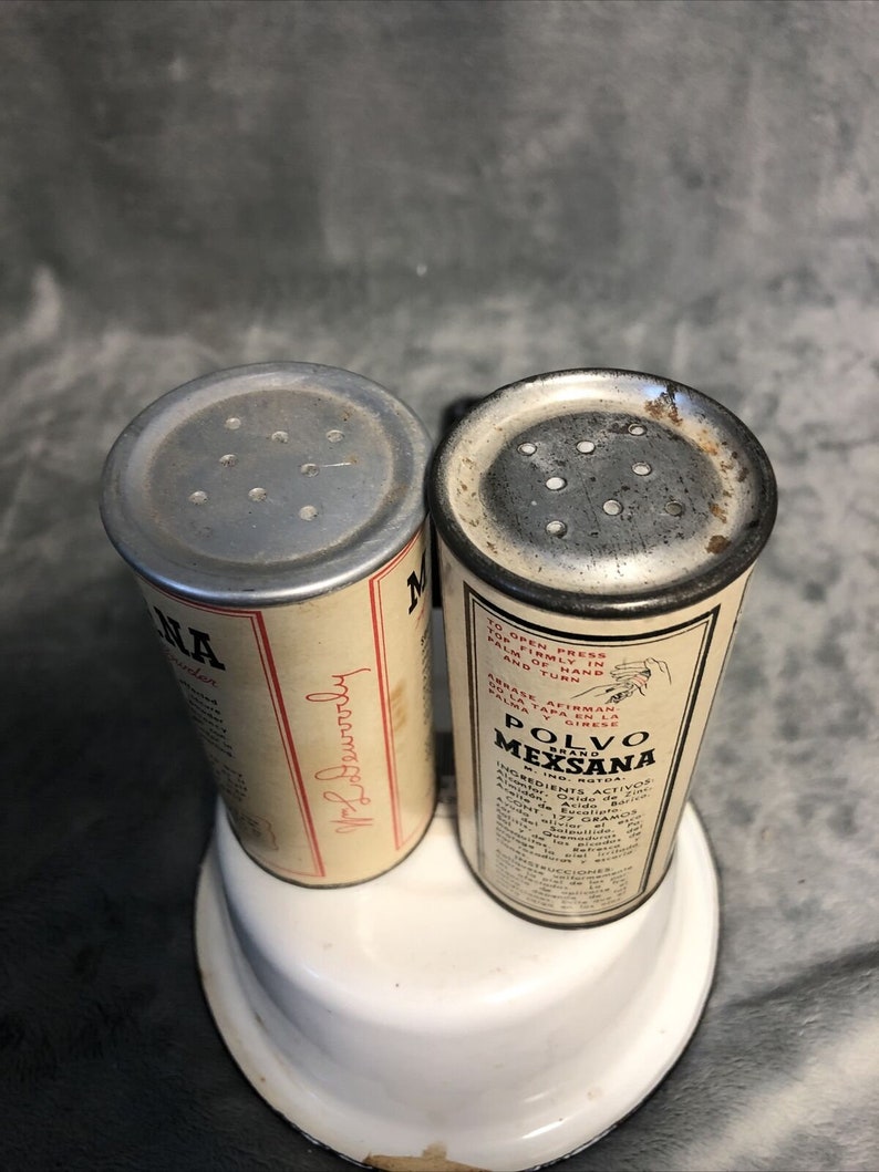 Lot of 2 Vintage Mexsana Heat Powder Tin Can 3.75\u201d Tall 2.5 oz Size