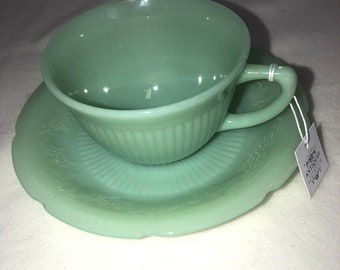 Beautiful Old Fire King Jadeite Cup And Saucer Fantastic Condition