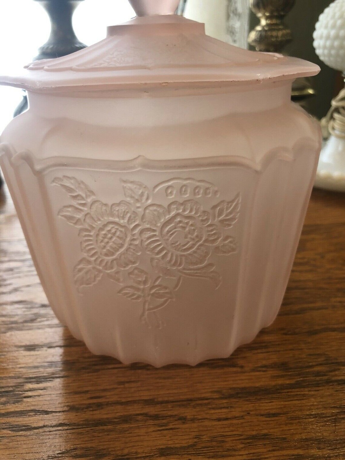 Frosted Pink Depression Glass Biscuit Jar With Lid 1930s Great Etsy