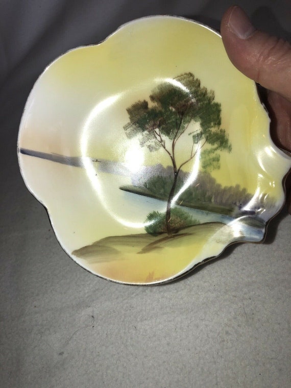 Vintage Nippon Hand Painted Dish River & Tree Scen