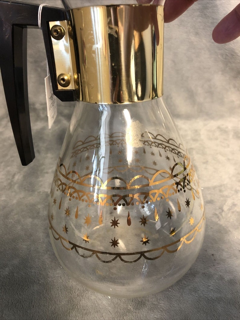 Vintage Glass Coffee Pot Gold and Black Mid Century Modern Etsy