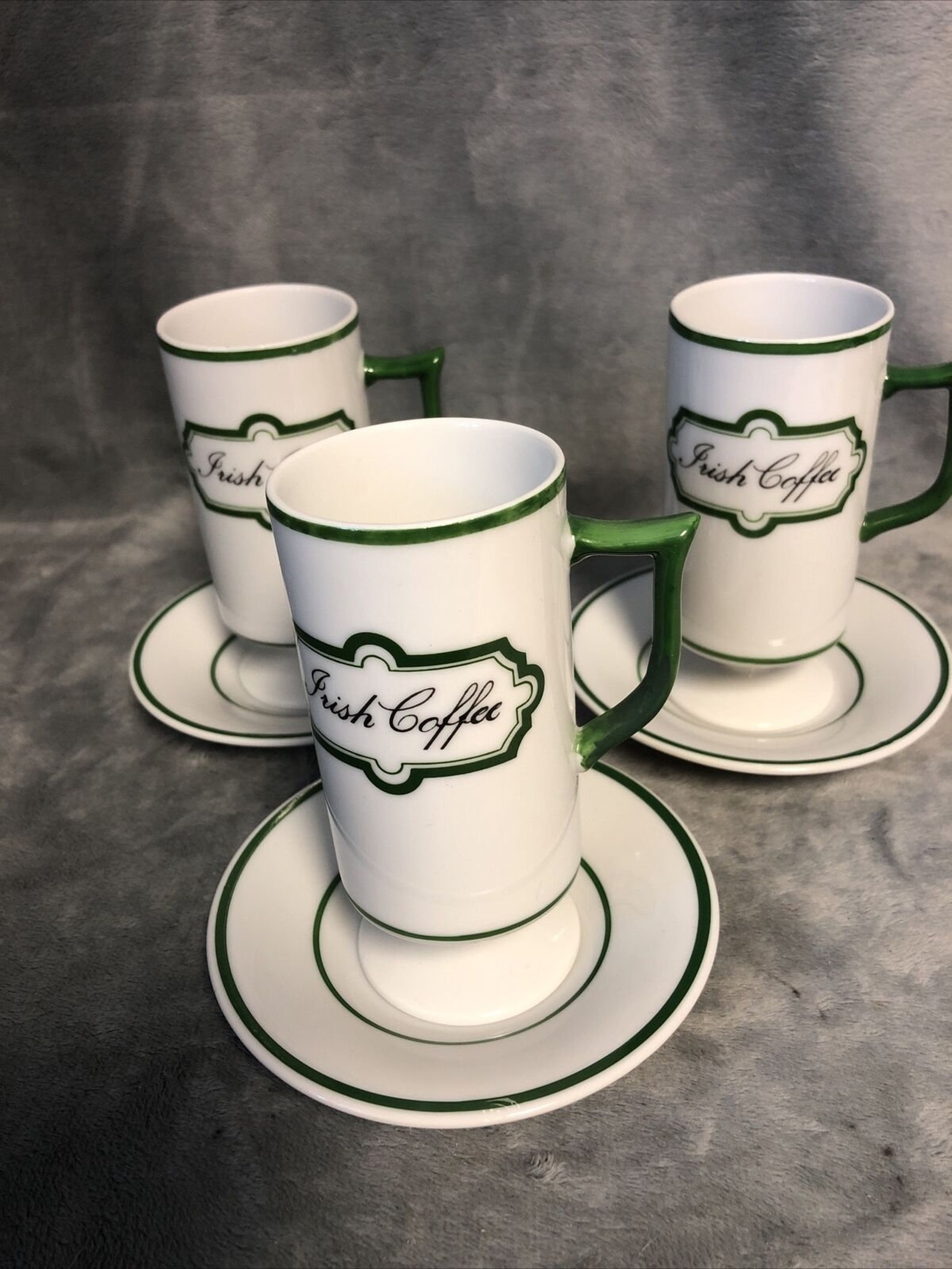 Vintage Irish Coffee Cups Mugs Footed Set of 3 With Saucers Etsy