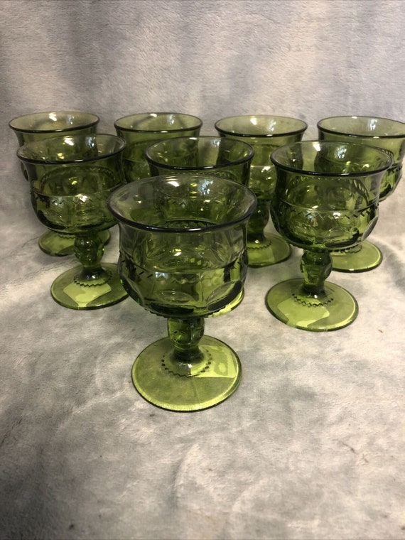 set of 3 Indiana Glass King's Crown Avacado Juice Glasses 