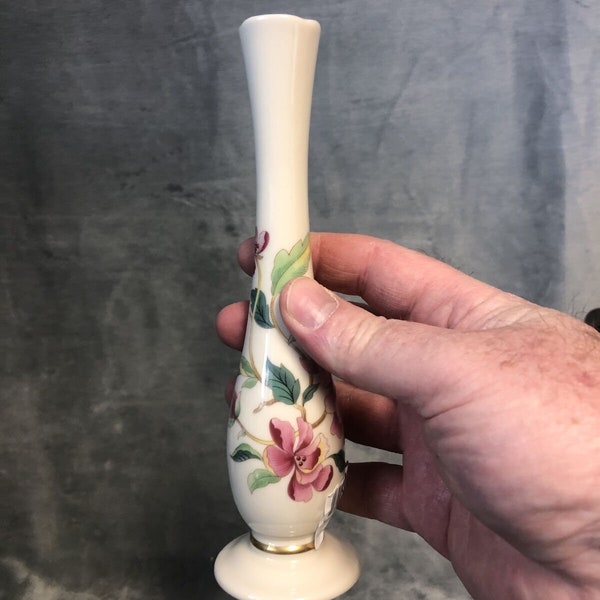 LENOX China Floral Bud Vase Barrington Collection Gold Trim 7.5”