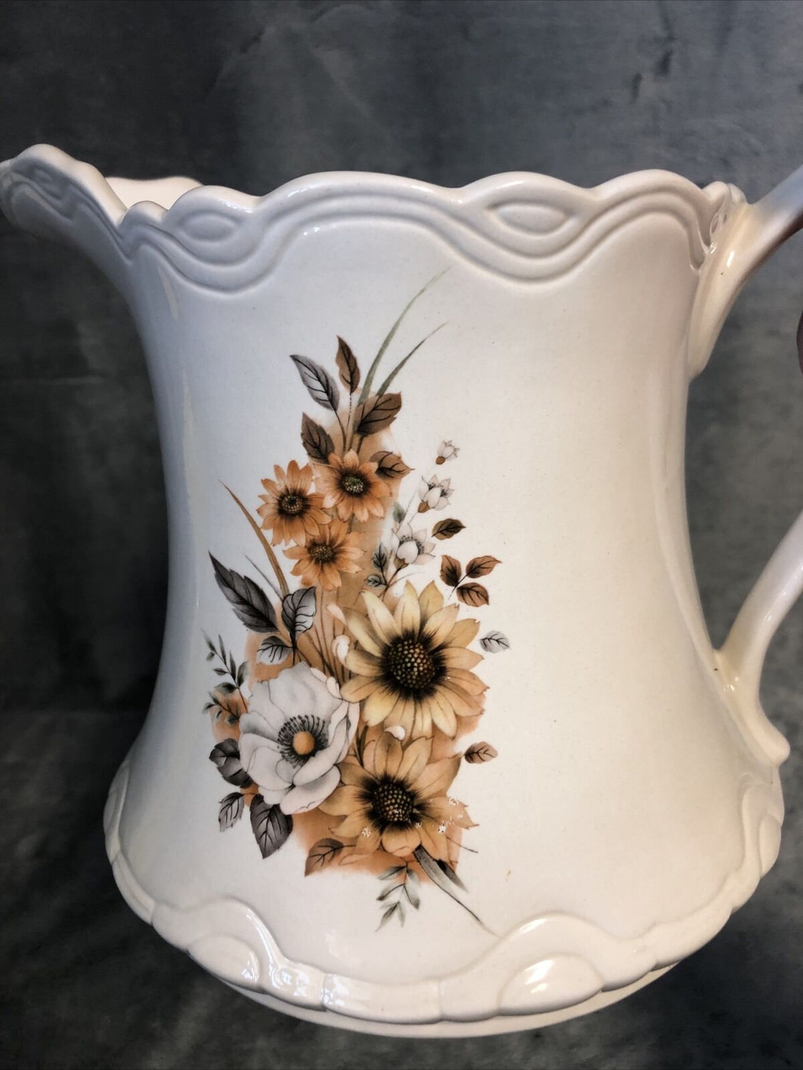 Old Vintage Ceramic White Pitcher Harvest Fall Rust Floral 7 Etsy