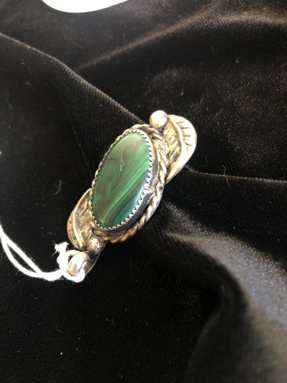 Vintage Malachite And Silver Pendant Hand Tooled - image 7