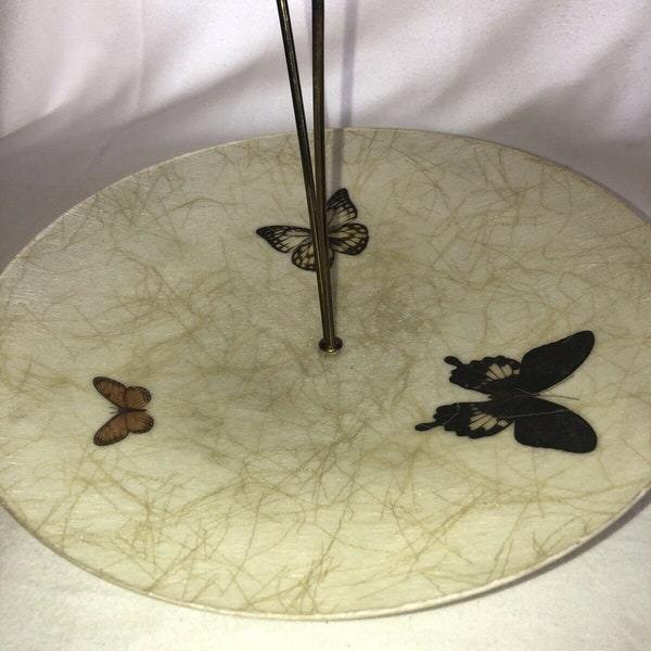 Vintage MCM Fiberglass Serving Tray with Handel Butterflies Large 15” Eames Era