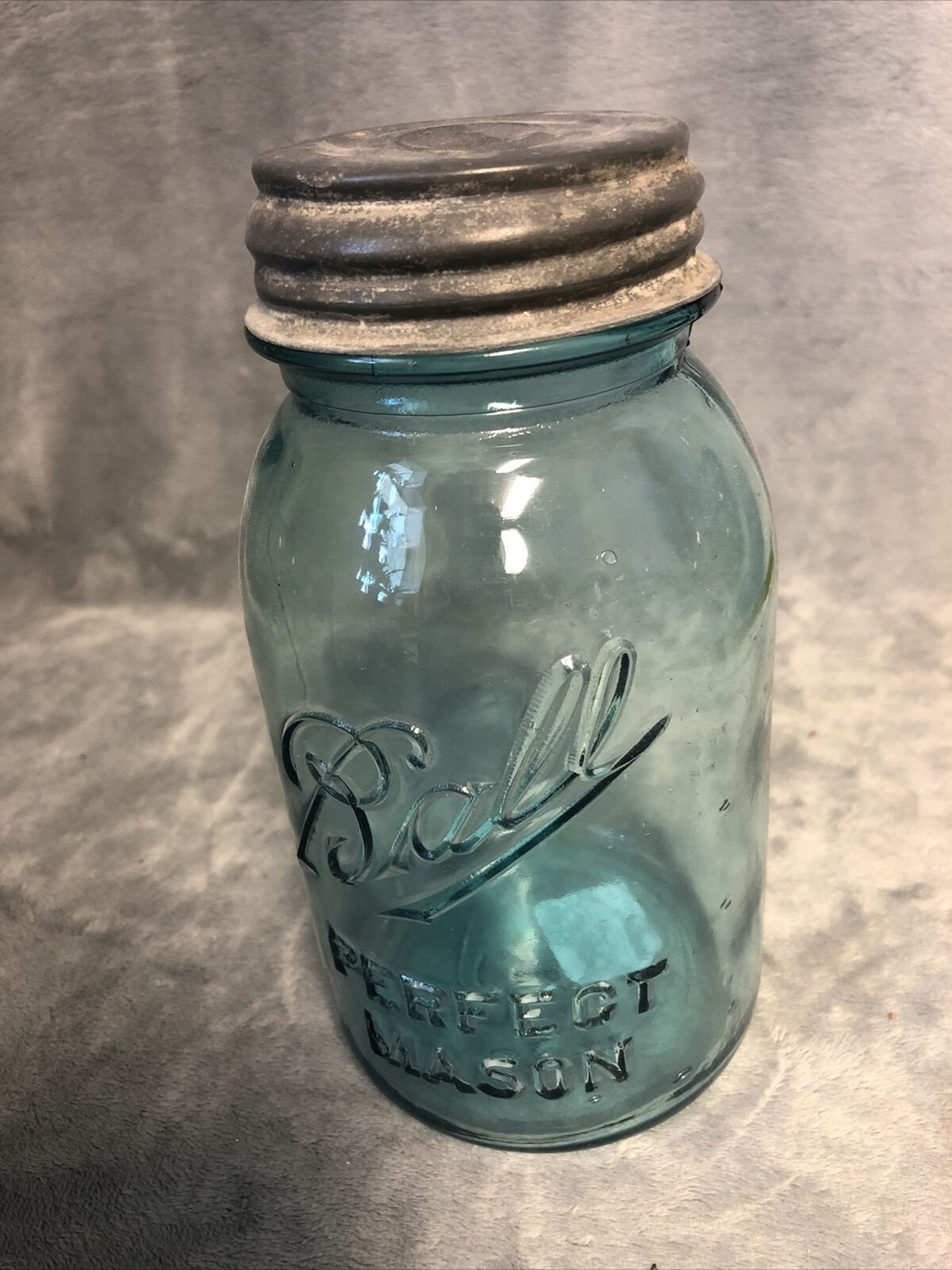 Vintage Blue Ball Perfect Mason Jar with Zinc Lid 7.5 Marked Etsy