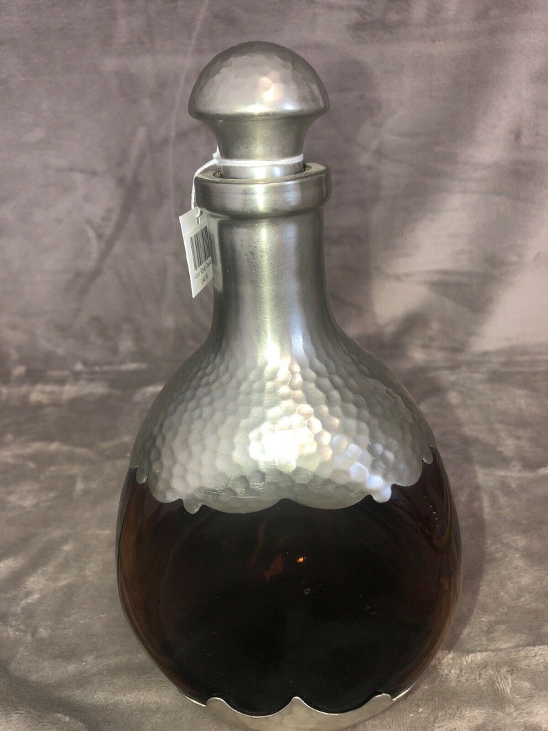 Royal Holland Pewter Amber Glass Pinch Bottle Decanter Etsy