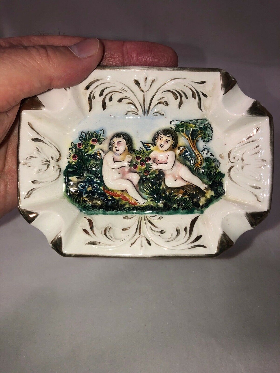 Vintage Capodimonte Cherubs Angels Porcelain Ashtray Made In Etsy