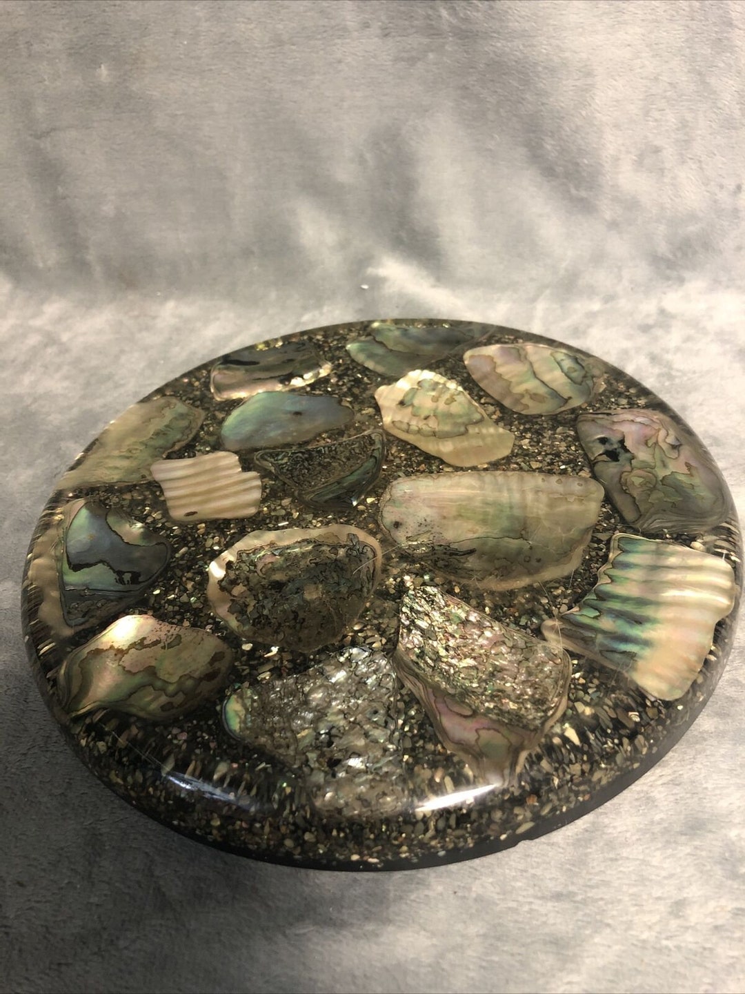 Abalone Shell Lucite Black Trivet Footed Hotplate Made in USA Etsy