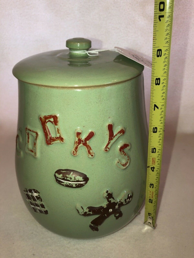 Vintage Green Cookie Jar Lid Crock Stoneware cookys Etsy