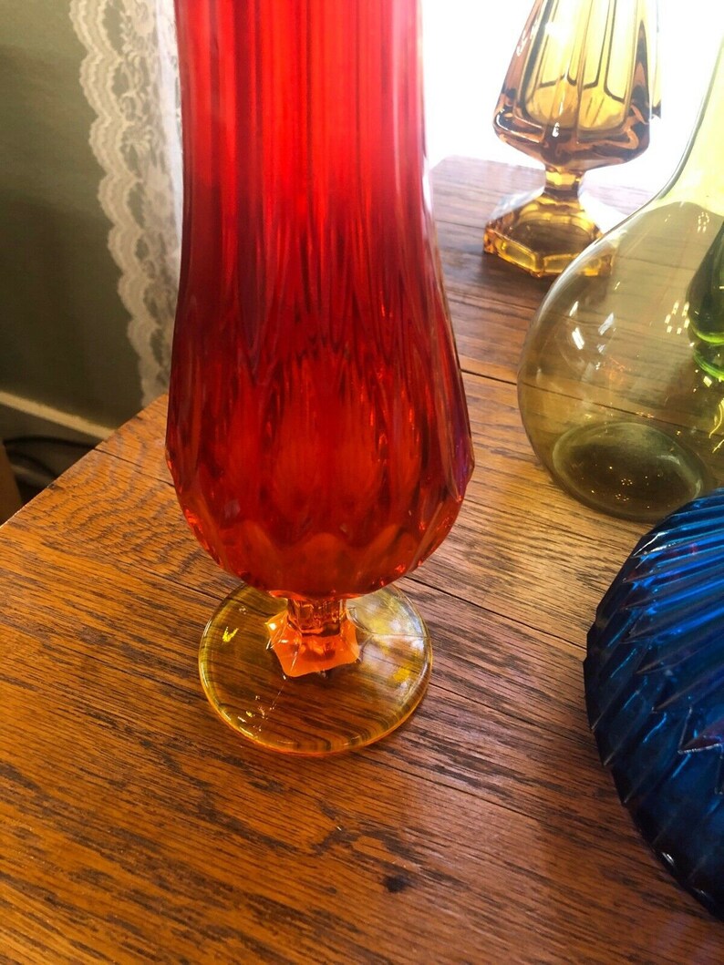 Vintage Viking Red Orange Amberina Stretch Swung Vase 16 Tall Etsy