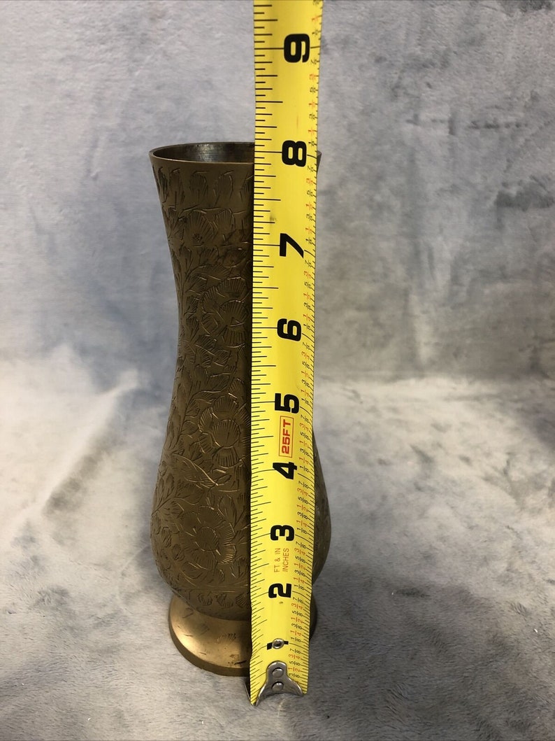Etched Brass Vase Made in India 8 Tall Fantastic Details Etsy