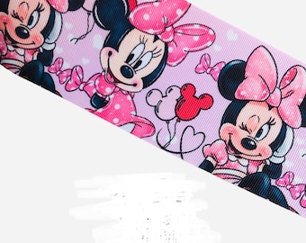 Cinta estampada de grosgrain de Minnie Mouse de 3" de ancho