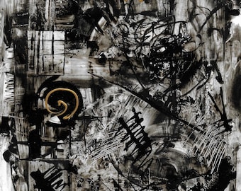 The chaos inside, black ink on paper abstract expression